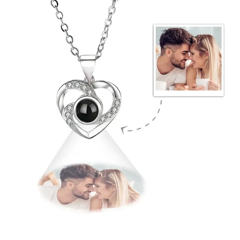 2 Pcs Pendants Photo Projection Heart Pendant Necklace Gifts for Women Mom with Led Light Heart Gift Box Valentine's Day Gifts 2