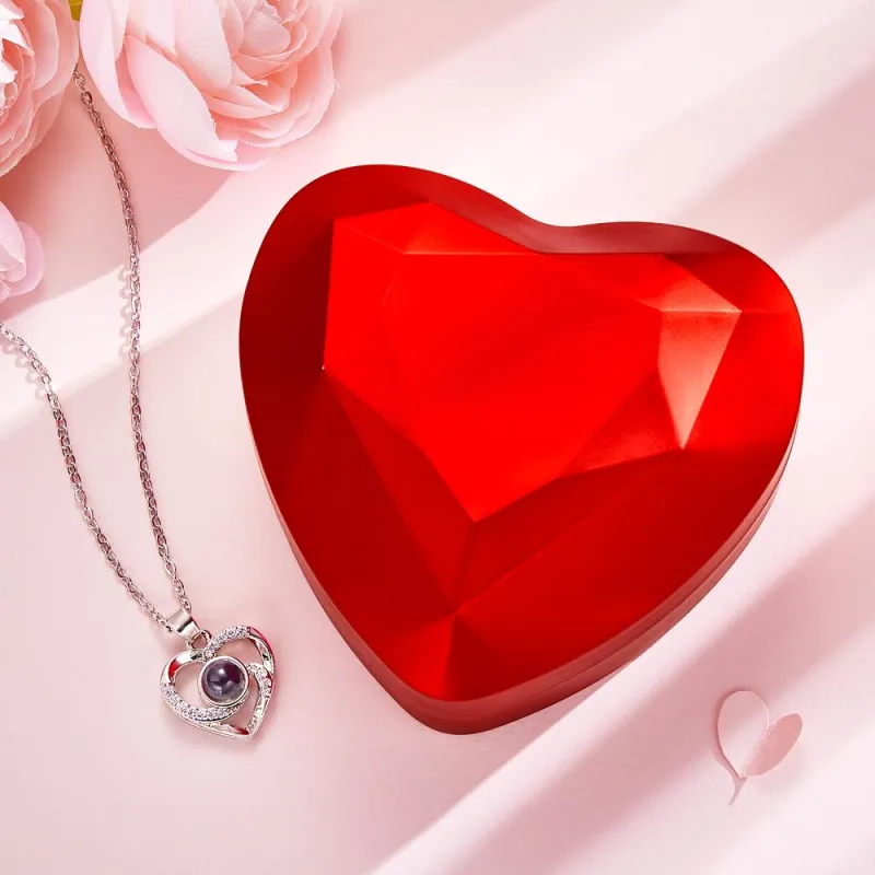 2 Pcs Pendants Photo Projection Heart Pendant Necklace Gifts for Women Mom with Led Light Heart Gift Box Valentine's Day Gifts 1