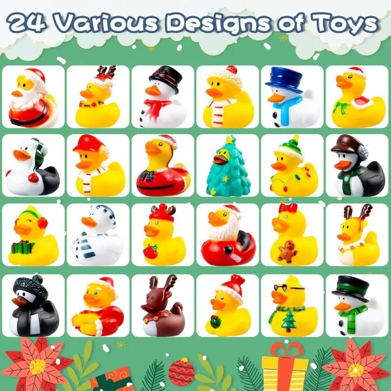 2024 Advent Calendar Christmas Ducks - 24pcs Duck Rubber Advent Calendar 24 Days of Christmas Countdown Toys 3