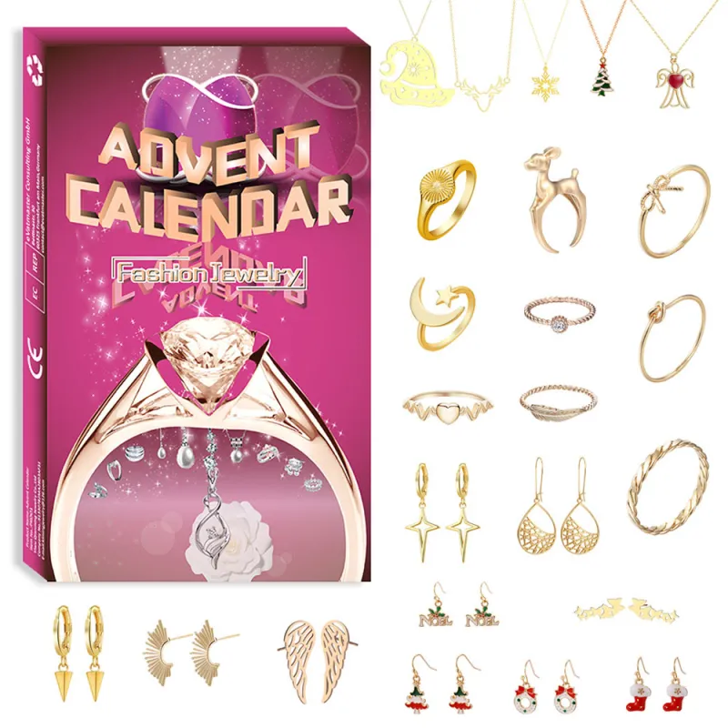 24 Number Christmas Advent Calendar Box Jewelry Ring Necklace Jewelry Advent Calendar Gift Box (Random Style)