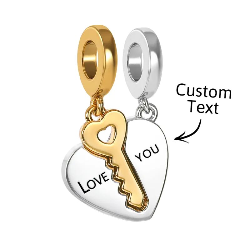 2pc Love You Heart Key Matching Couples Engraving Charm Bracelets or Necklaces