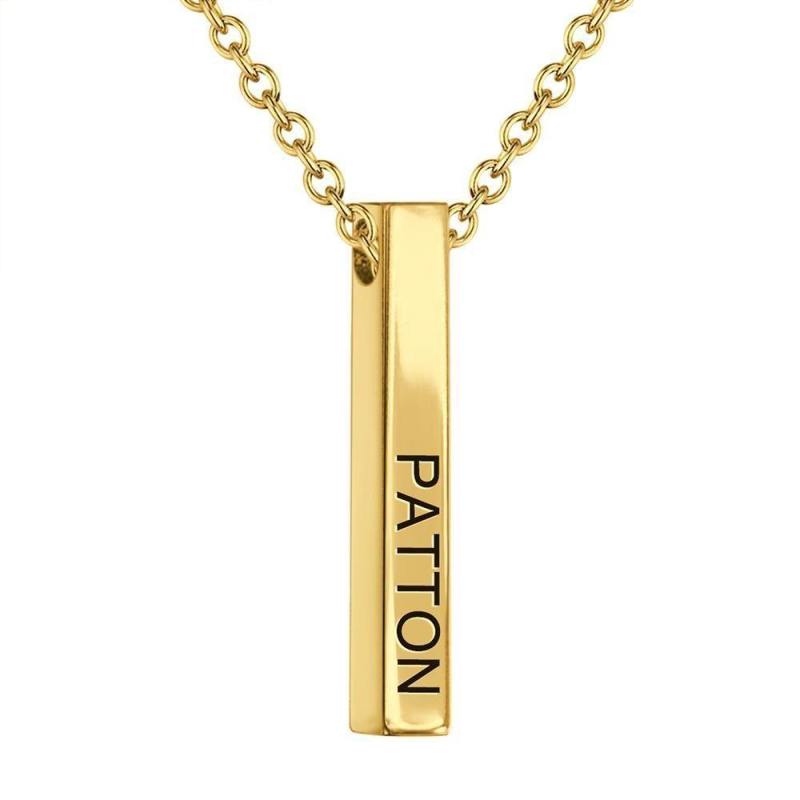 3D Engraving Bar Necklace, 4 Sided Vertical Name Necklace Unique Gifts Golden 2