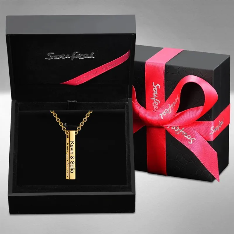 3D Engraving Bar Necklace, 4 Sided Vertical Name Necklace Unique Gifts Golden 5