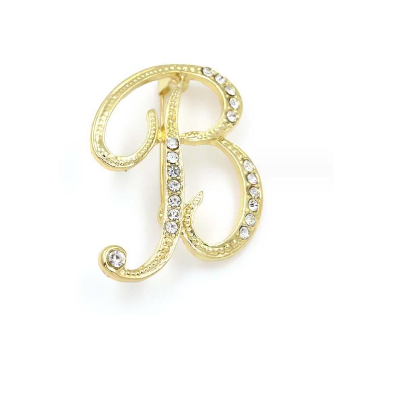 A-Z 26 Letters Pins Brooches Silver/Gold Plated Metal Broaches Pins-Clear Crystal Initial Breastpin 2