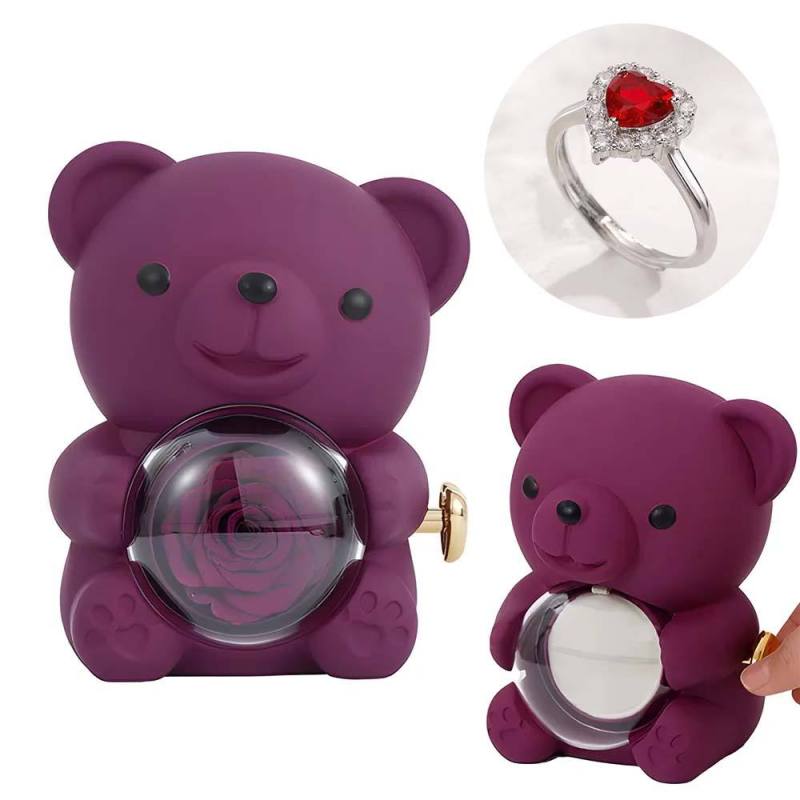 Adjustable Love Ring Couple Ring with Rose Bear Giftbox for Her 1