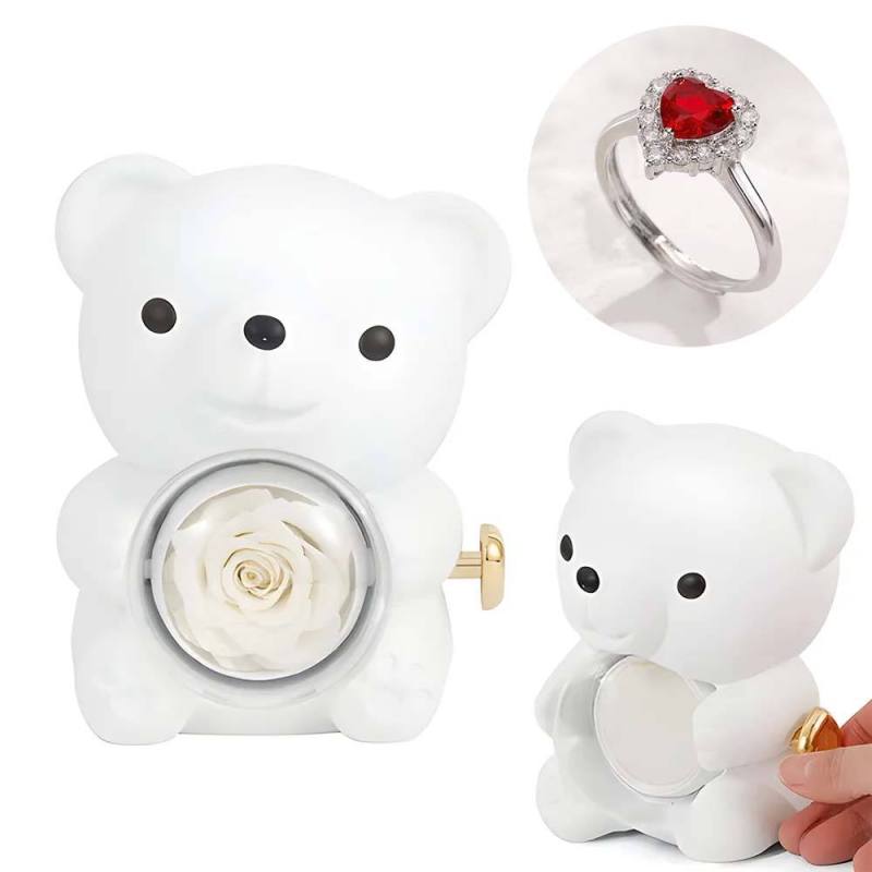 Adjustable Love Ring Couple Ring with Rose Bear Giftbox for Her 3