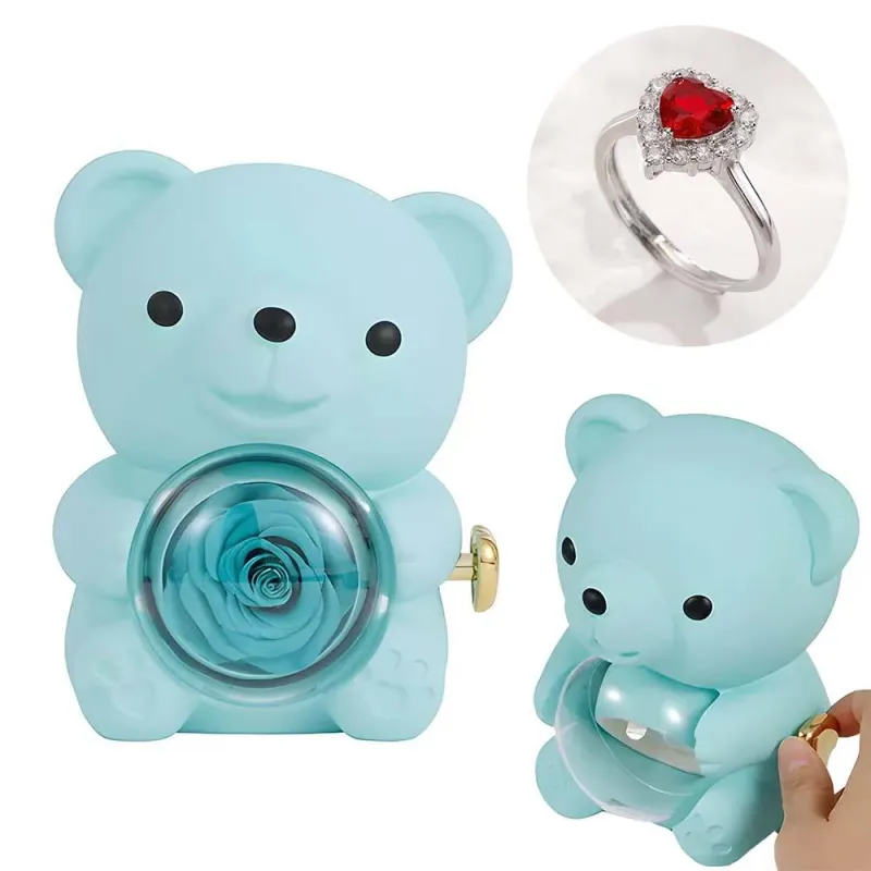 Adjustable Love Ring Couple Ring with Rose Bear Giftbox for Her 4