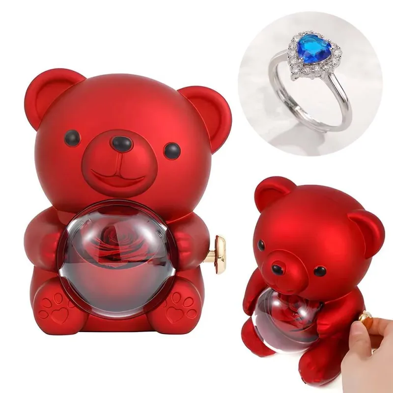 Adjustable Love Ring Couple Ring with Rose Bear Giftbox for Her 6