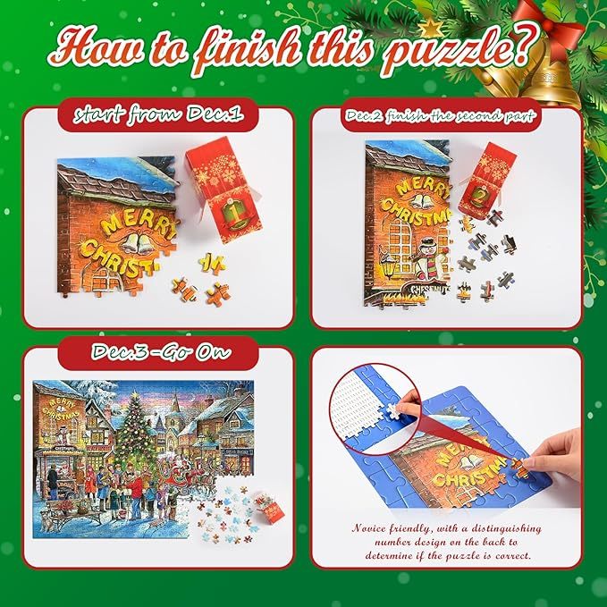 Advent Calendar 2024 Christmas Jigsaw Puzzles 24 Days Surprise Christmas Countdown Calendars 1000 pieces Jigsaw Puzzles for Adult Families Great Stocking Stuffer Christmas Gifts Puzzle Home Decoration 2