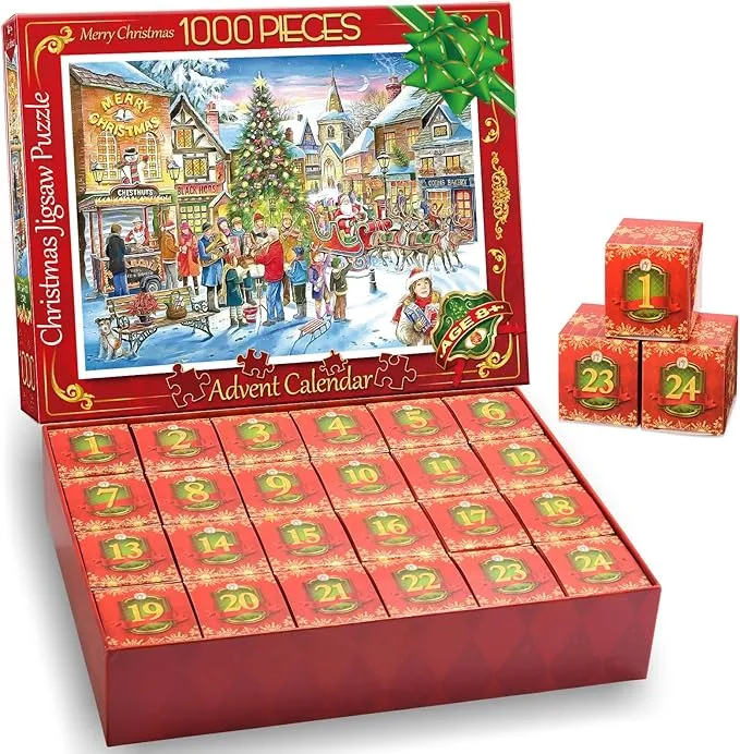 Advent Calendar 2024 Christmas Jigsaw Puzzles 24 Days Surprise Christmas Countdown Calendars 1000 pieces Jigsaw Puzzles for Adult Families Great Stocking Stuffer Christmas Gifts Puzzle Home Decoration