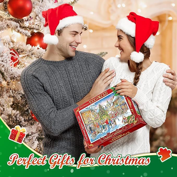 Advent Calendar 2024 Christmas Jigsaw Puzzles 24 Days Surprise Christmas Countdown Calendars 1000 pieces Jigsaw Puzzles for Adult Families Great Stocking Stuffer Christmas Gifts Puzzle Home Decoration 1