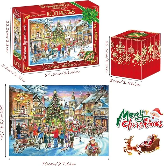 Advent Calendar 2024 Christmas Jigsaw Puzzles 24 Days Surprise Christmas Countdown Calendars 1000 pieces Jigsaw Puzzles for Adult Families Great Stocking Stuffer Christmas Gifts Puzzle Home Decoration 4