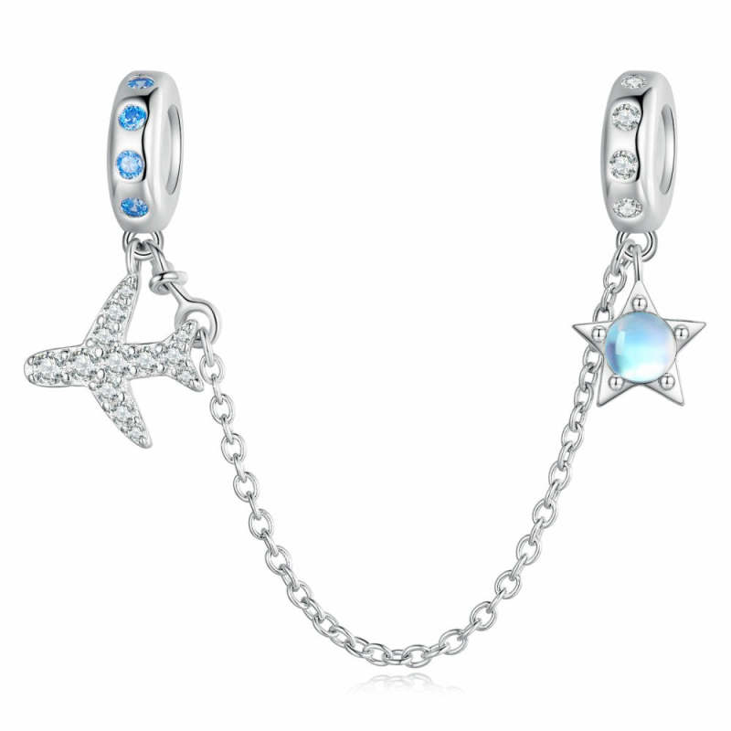 Airplane Starry Sky Safety Charm Chain Silver