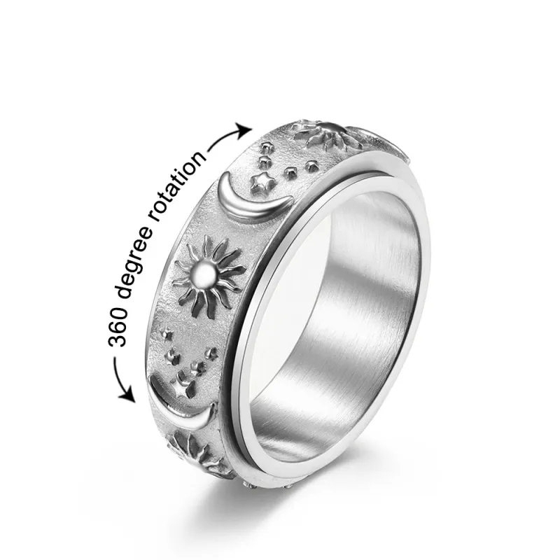 Anti Anxiety Ring for Women Men, Moon Star Sun Anxiety Ring Spinner