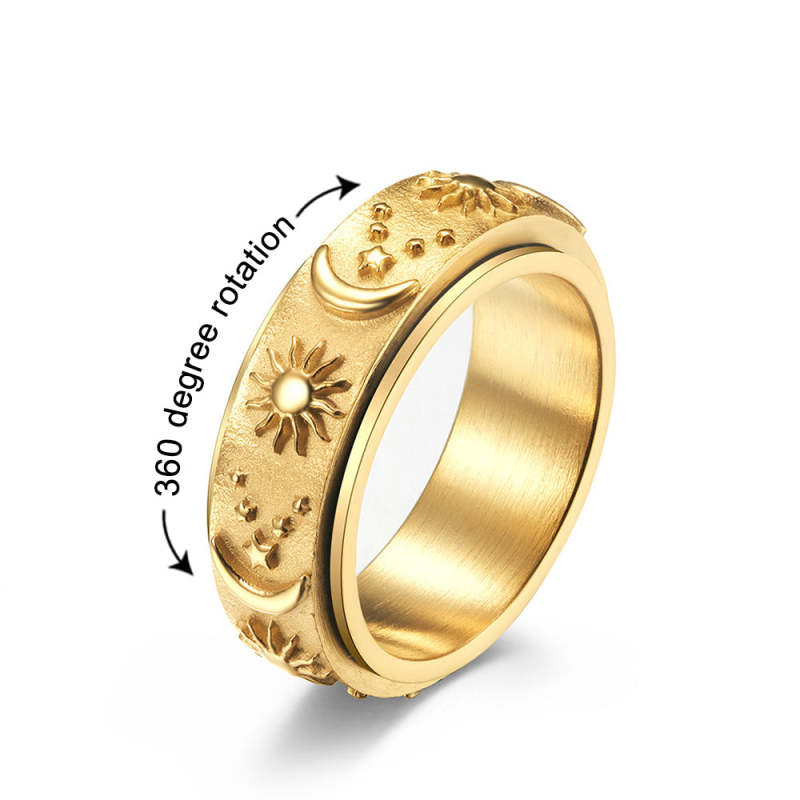 Anti Anxiety Ring for Women Men, Moon Star Sun Anxiety Ring Spinner 1