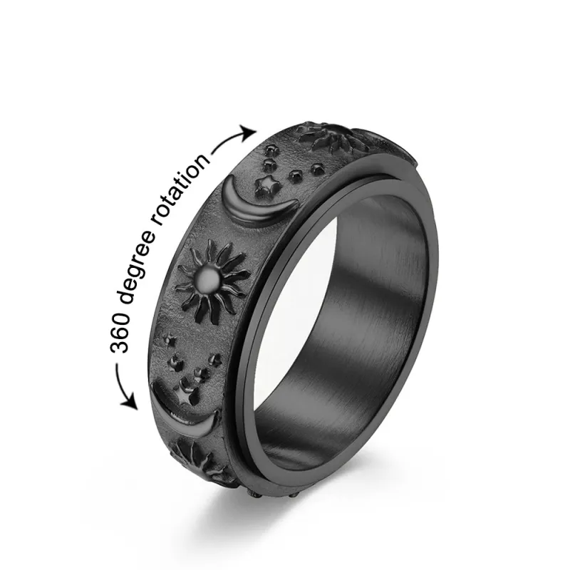 Anti Anxiety Ring for Women Men, Moon Star Sun Anxiety Ring Spinner 3