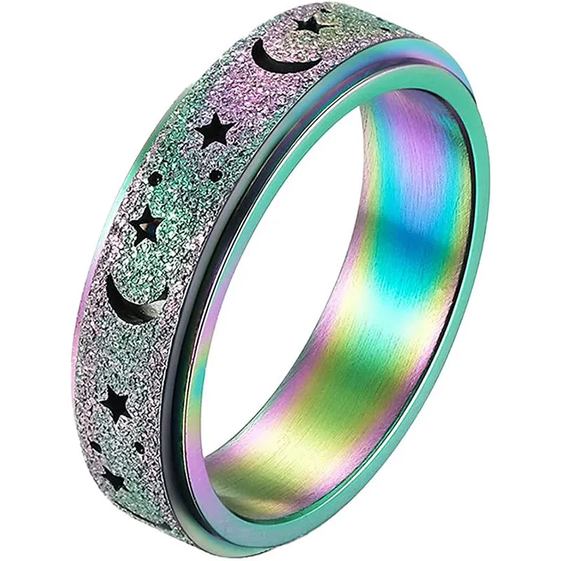 Anxiety Ring for Women Men Moon Star Relieving Anxiety Rotating Ring Jewelry Gifts 5