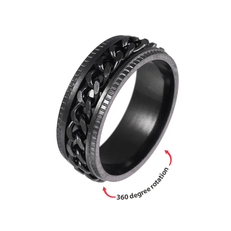 Anxiety Spinner Ring Stainless Steel Biker Grooved Edge Birthday Gift For Men Friends 2