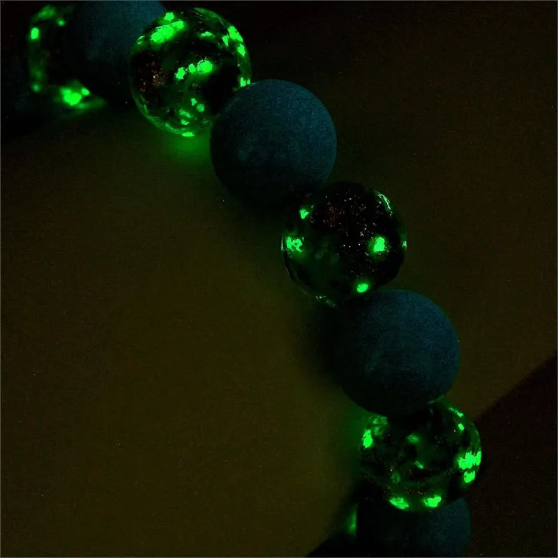 Army Green Firefly Glass Stretch Beaded Bracelet Glow in the Dark Luminous Bracelet 3