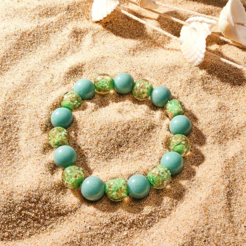 Army Green Firefly Glass Stretch Beaded Bracelet Glow in the Dark Luminous Bracelet 5