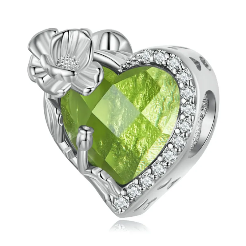 August Birthstone Light Green Charm Silver