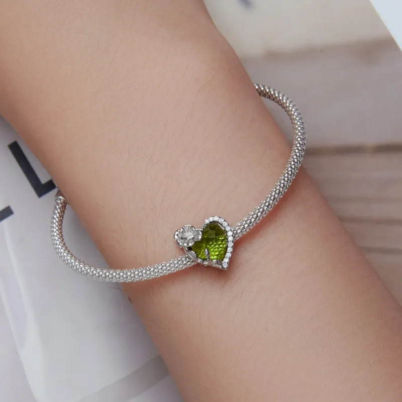 August Birthstone Light Green Charm Silver 3