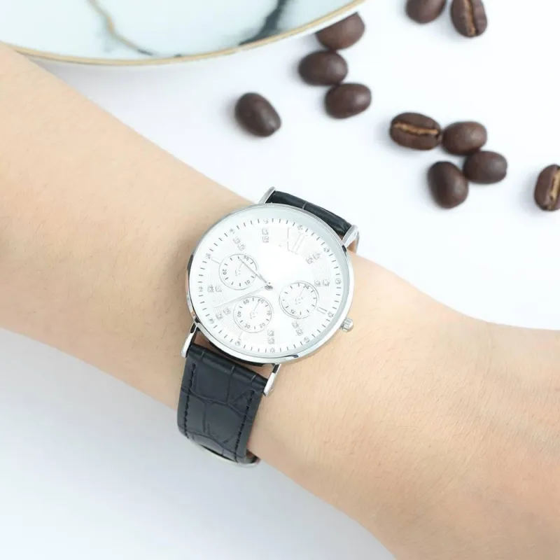 Automatic Watch White Dial Black Leather Strap - Women's 6