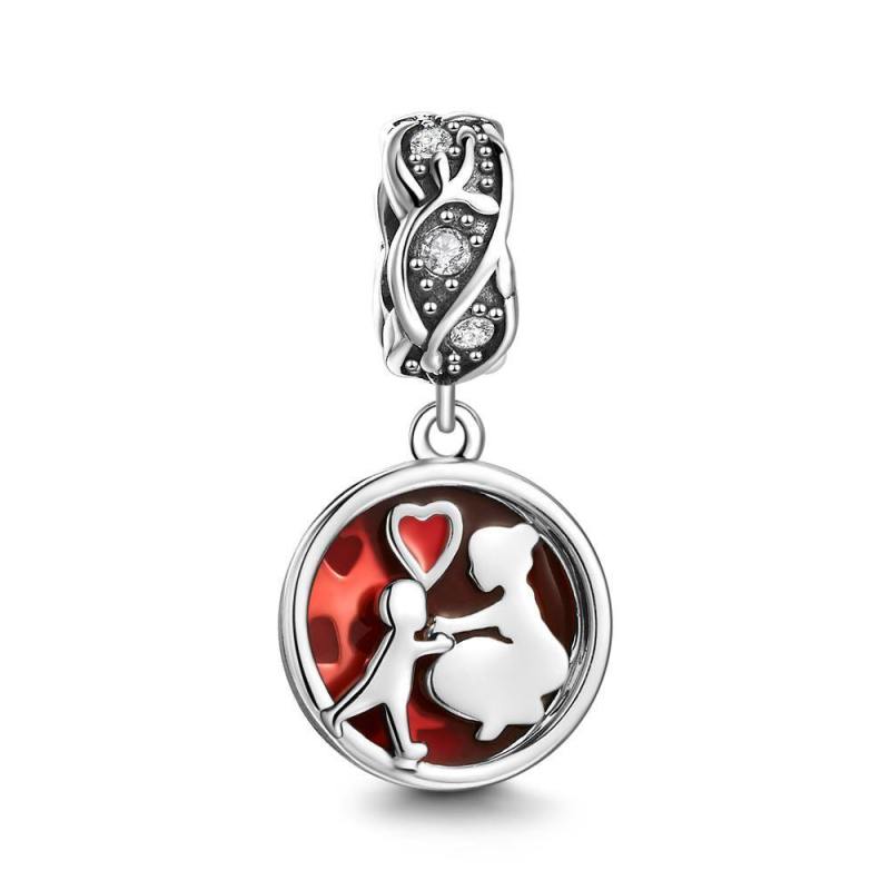 Baby Running Towards Mom Red Gift Charm Silver