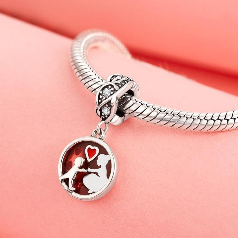 Baby Running Towards Mom Red Gift Charm Silver 2