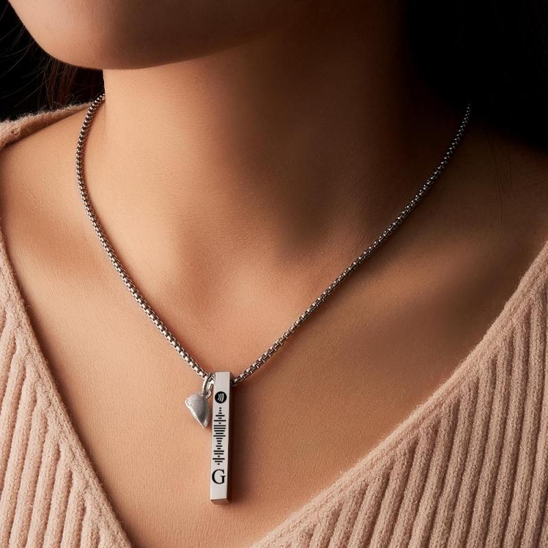 Bar Necklace with Custom Spotify Code Engraving Initial Personalized gift Unisex Necklace for Couple 4