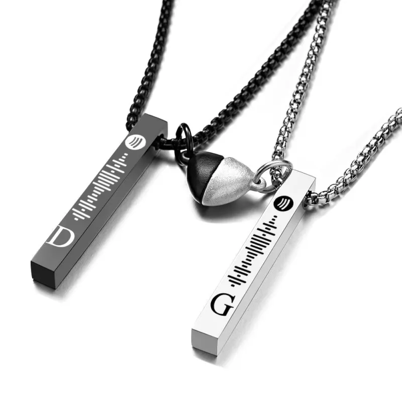 Bar Necklace with Custom Spotify Code Engraving Initial Personalized gift Unisex Necklace for Couple 1