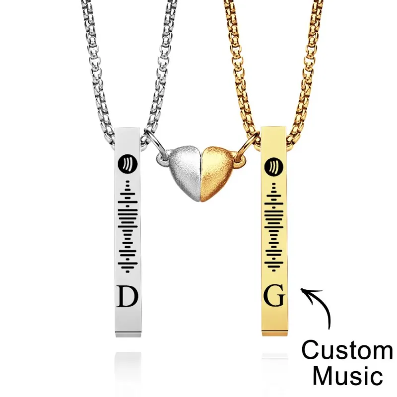 Bar Necklace with Custom Spotify Code Engraving Initial Personalized gift Unisex Necklace for Couple 6