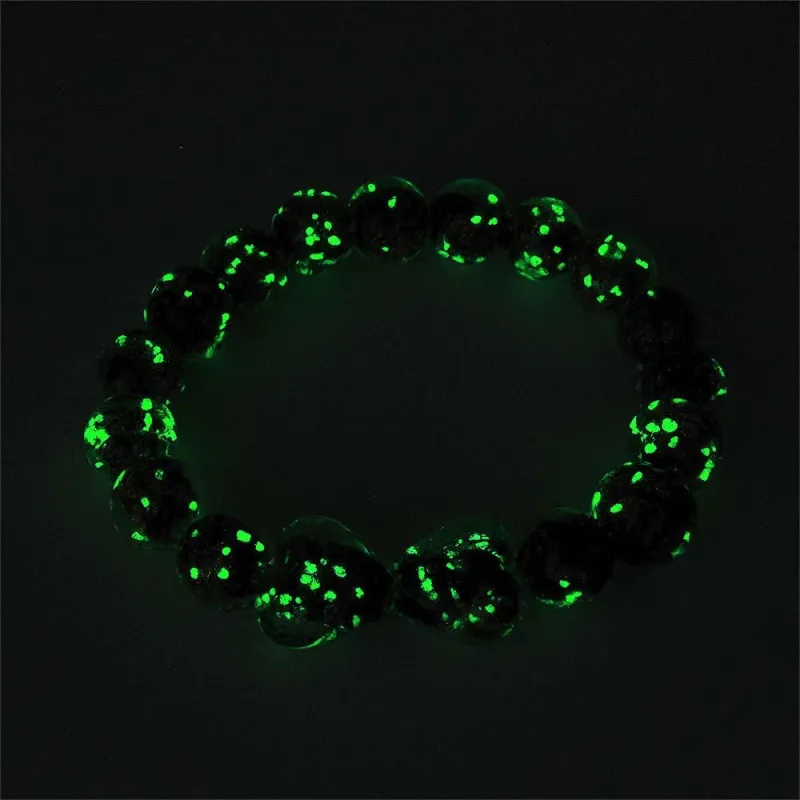 Black Heart-to-Heart Firefly Glass Stretch Beaded Bracelet Glow in the Dark Luminous Bracelet 1