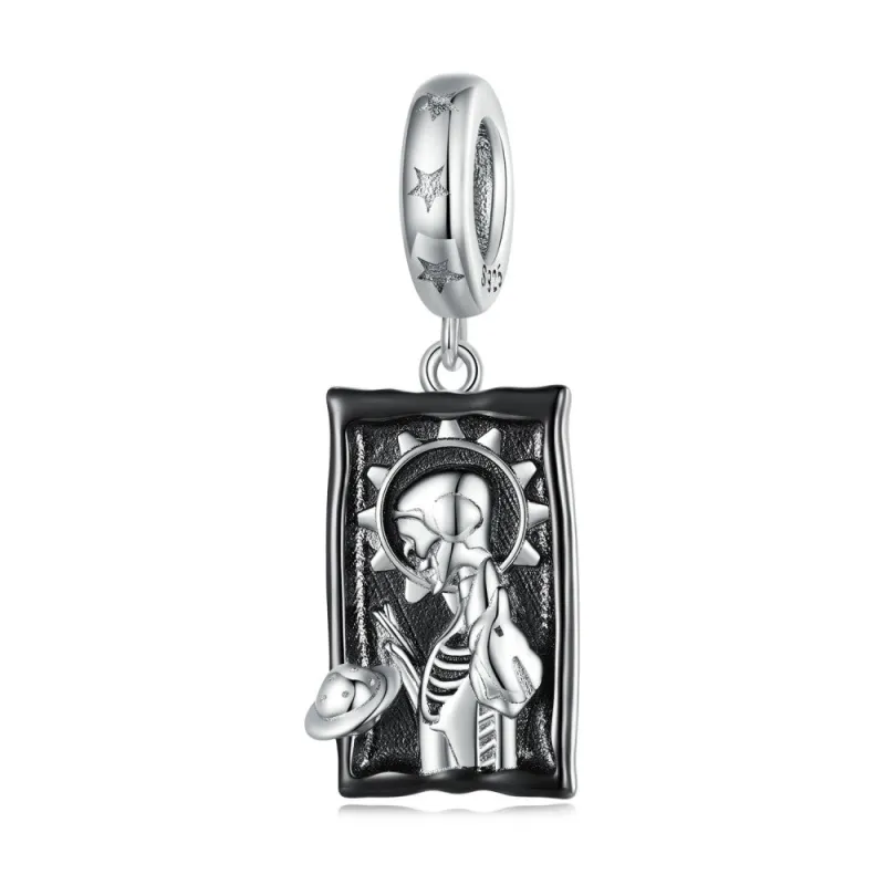 Black World Tarot Dangle Charm Silver