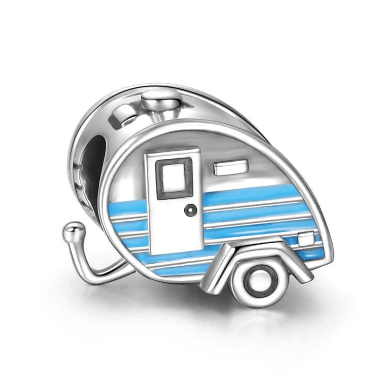 Blue Travel Trailer Charm Silver