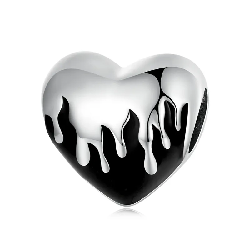 Burning Hearts Enamel Charm Silver