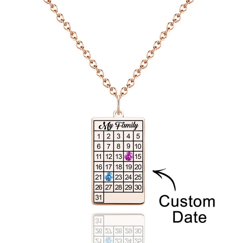 Calendar Necklace with Birthstone Gold Wedding Date Necklace Customized Calendar Gift for Her 6