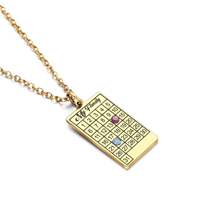 Calendar Necklace with Birthstone Gold Wedding Date Necklace Customized Calendar Gift for Her 5