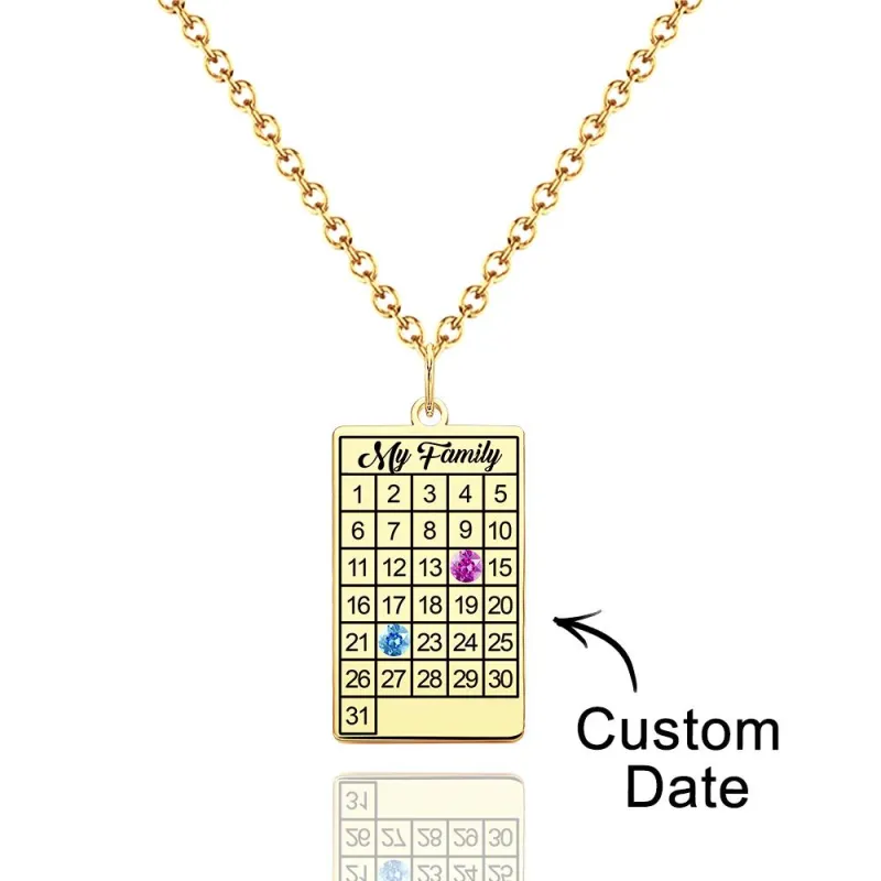 Calendar Necklace with Birthstone Gold Wedding Date Necklace Customized Calendar Gift for Her 4