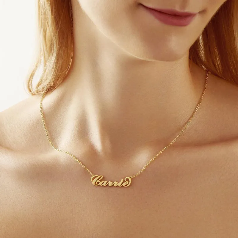 Carrie Style Name Necklace Black Gold Plated Silver 1