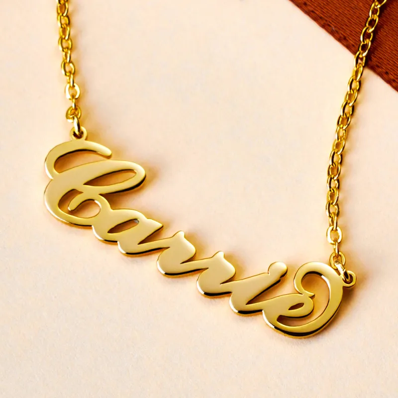 Carrie Style Name Necklace Black Gold Plated Silver 2