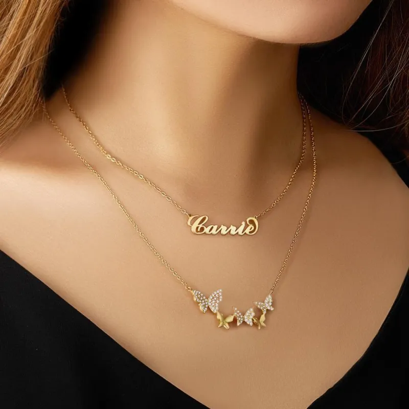 Carrie Style Name Necklace With Butterfly Pendant Necklace For Girlfriend Gifts 1