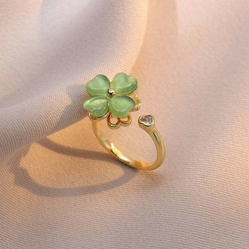 Cat's Eye Four Leaf Clover  Love Anxiety Worry Fidget Spinner Ring 1