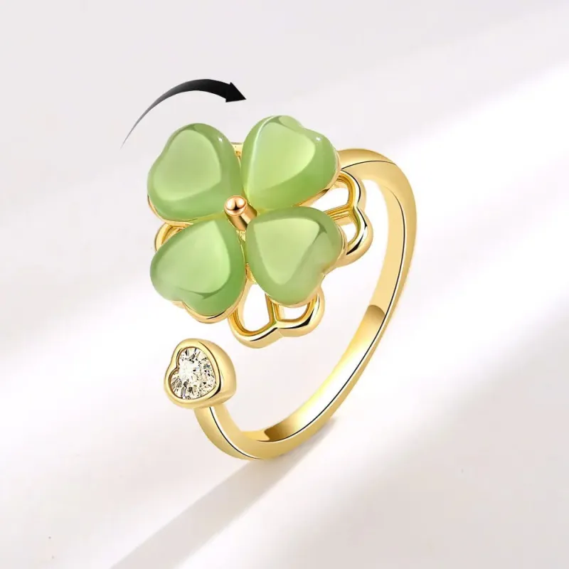 Cat's Eye Four Leaf Clover  Love Anxiety Worry Fidget Spinner Ring 2