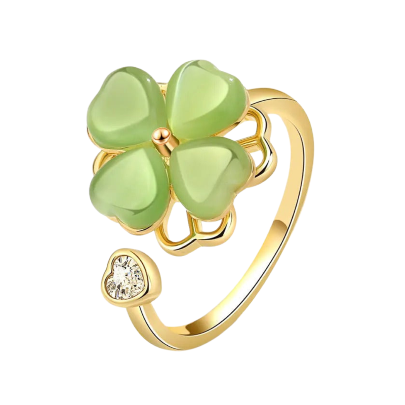 Cat's Eye Four Leaf Clover  Love Anxiety Worry Fidget Spinner Ring 4