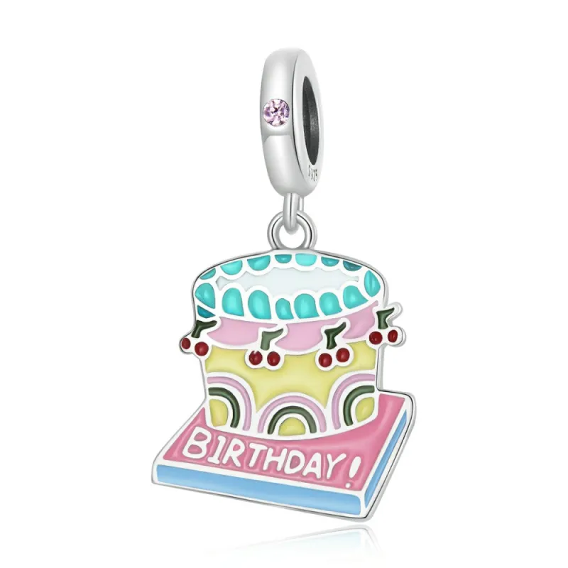 Cheery Cake Dangle Charm Silver