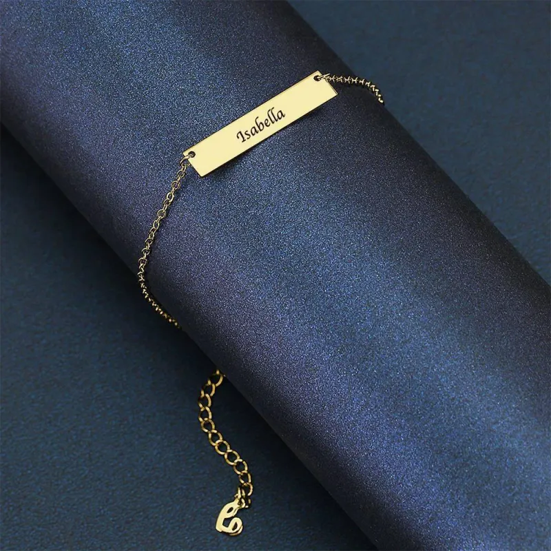 Children's Engraved Bar Anklet 14K Gold Plated - Length Adjustable 2