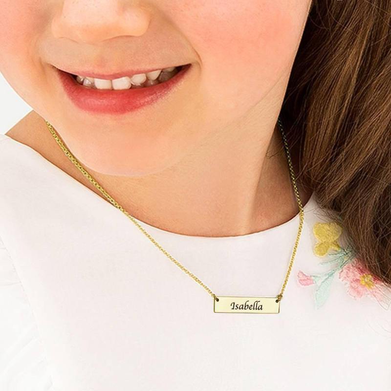 Children's Engraved Bar Necklace 14K Gold Plated 1