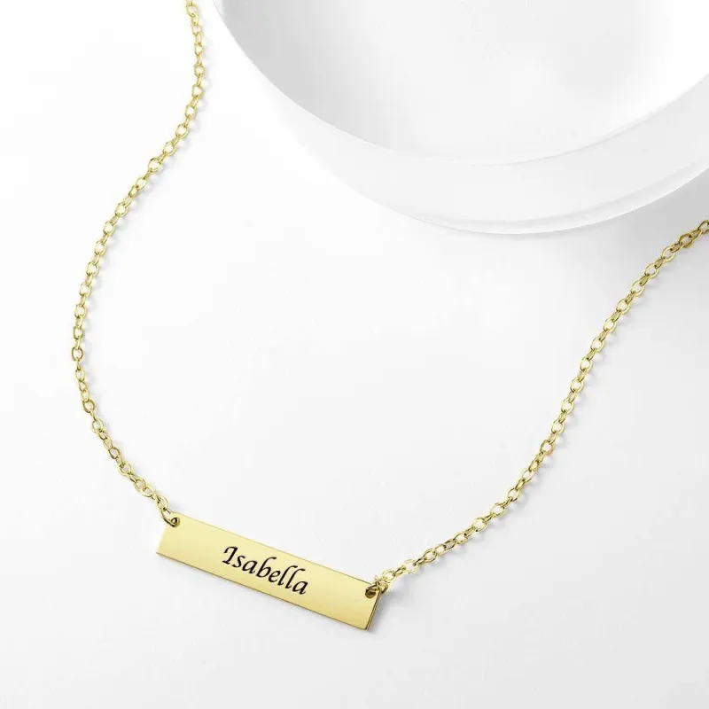 Children's Engraved Bar Necklace 14K Gold Plated 2