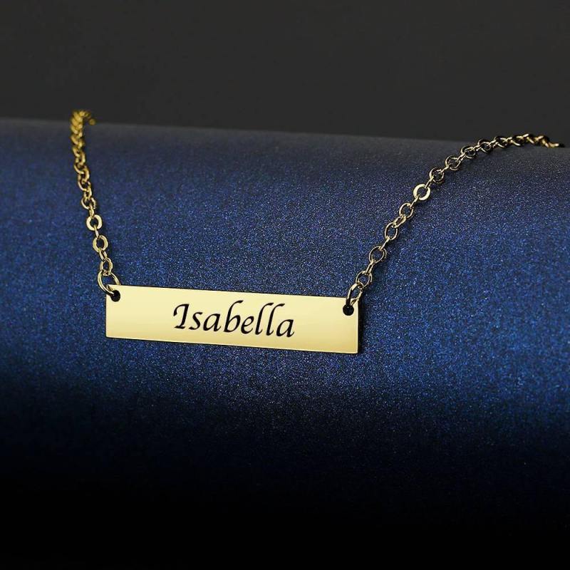 Children's Engraved Bar Necklace 14K Gold Plated 3